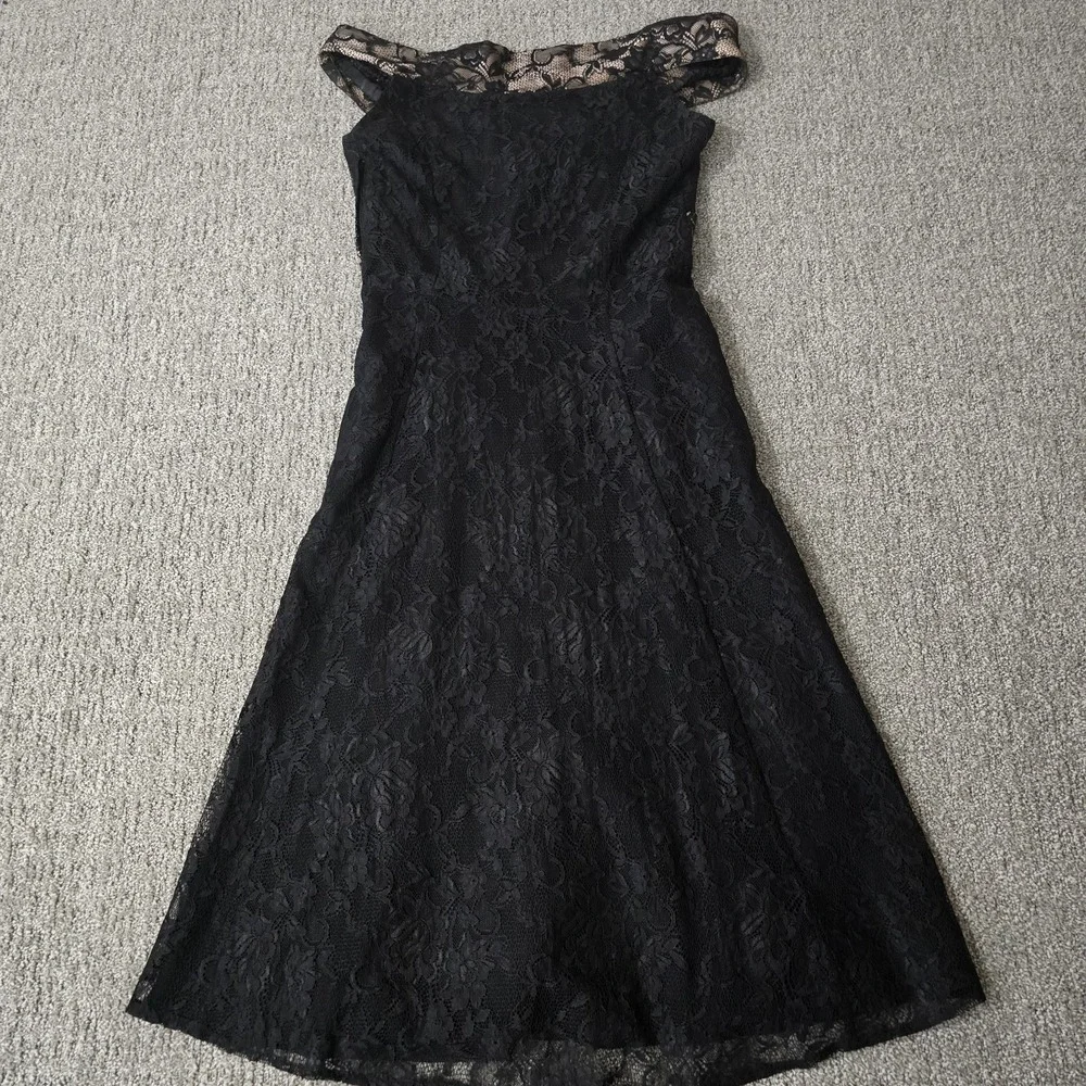 Odille Black Lace Midi Dress Bow Detail‎ Romantic Coquette Vintage Style 2